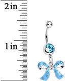 Aqua Gem Polka Dotted Girly Bow Dangle Belly Ring