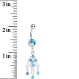 Aqua Gem Chandelier Heart Dangle Belly Ring