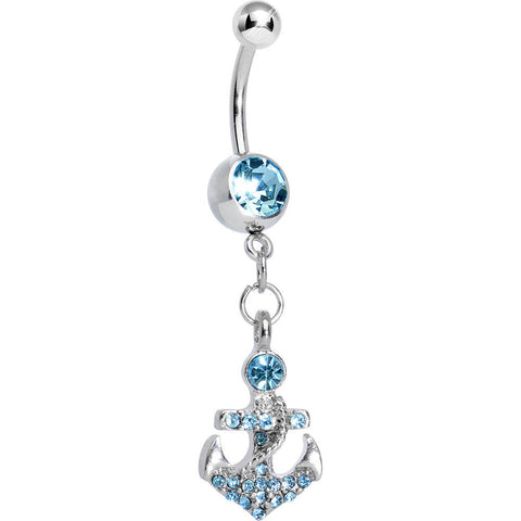 Aqua Gem Glamorous Nautical Anchor Dangle Belly Ring