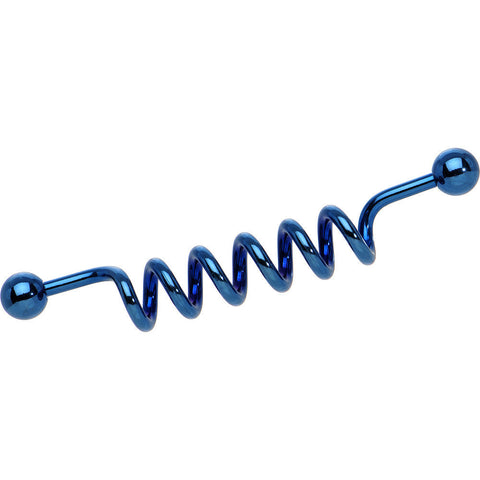 14G Blue Anodized Titanium Spiral Industrial Barbell 40mm