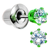 3mm Neon Green Round Clear CZ Stud Earrings