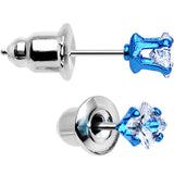 3mm Neon Blue Square Clear CZ Stud Earrings