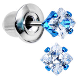 3mm Neon Blue Square Clear CZ Stud Earrings
