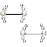 14G 5/8 Aurora Gem Steel Round Quintent Nipple Barbell Set