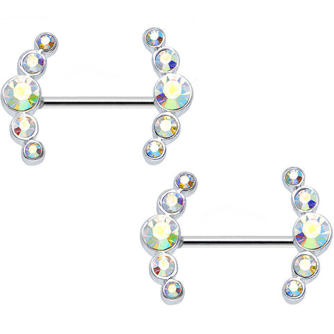 14G 5/8 Aurora Gem Steel Round Quintent Nipple Barbell Set