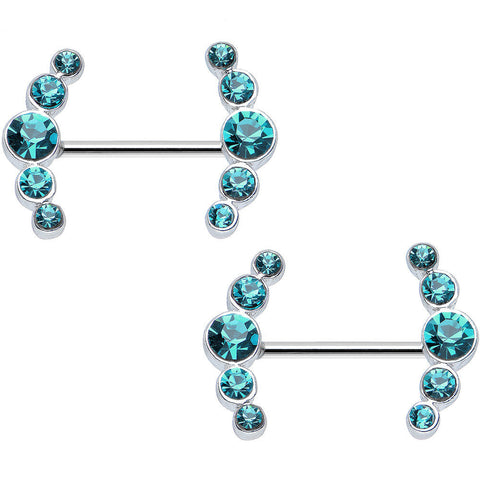 14G 5/8 Aqua Gem Steel Round Quintet Nipple Shield Set