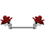 14G Glorious Metallic Red Rose Flower Nipple Barbell Set