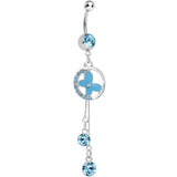 Aqua Cubic Zirconia Drops Encircled Butterfly Dangle Belly Ring