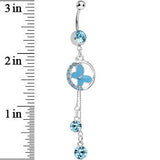 Aqua Cubic Zirconia Drops Encircled Butterfly Dangle Belly Ring