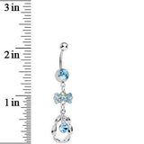 Aqua CZ Drop in a Drop and Sparkling Bow Dangle Belly Ring
