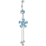 Aqua Gem Blooming Love Blue Spring Flower Dangle Belly Ring