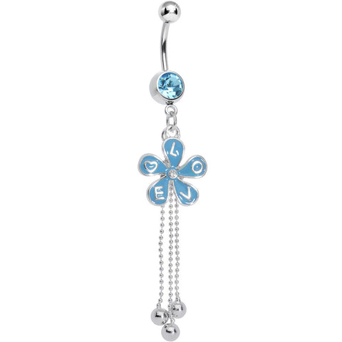 Aqua Gem Blooming Love Blue Spring Flower Dangle Belly Ring