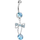 Aqua Cubic Zirconia Drop Sweetness Wrapped in a Bow Dangle Belly Ring