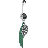 Black Paved Gem On the Green Wing of an Angel Dangle Belly Ring