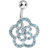 Aqua Gem Hollow Buttercup Flower Belly Ring