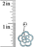 Aqua Gem Hollow Buttercup Flower Belly Ring