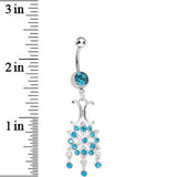 Aqua Gem Symmetrical Star Flower Dangle Belly Ring