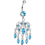 Aqua Gem Shimmering Teardrop Heart Dangle Belly Ring