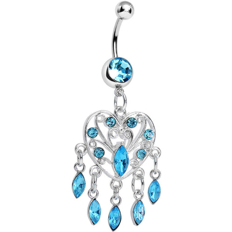 Aqua Gem Shimmering Teardrop Heart Dangle Belly Ring