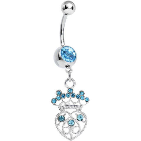 Aqua Gem Heart of a Queen Dangle Belly Ring