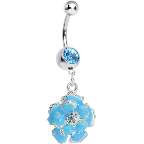 Aqua Gem Posy Flower Dangle Belly Ring