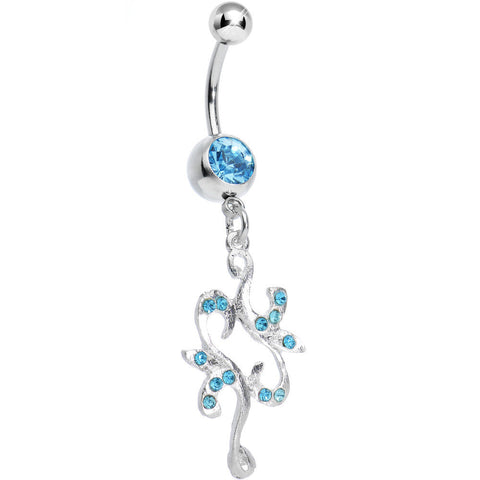 Aqua Gem Twisted Separate Heart Dangle Belly Ring