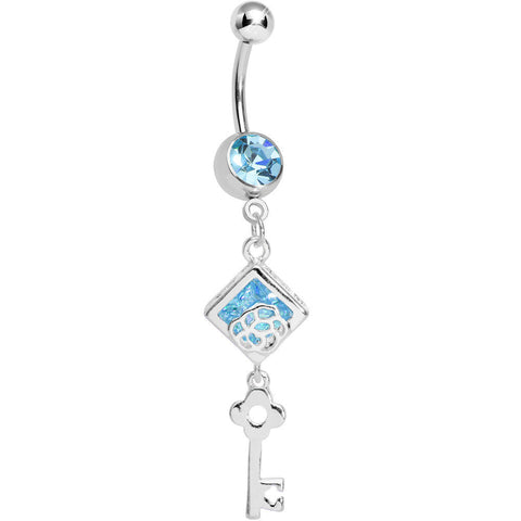 Aqua Gem Key to My Diary Dangle Belly Ring