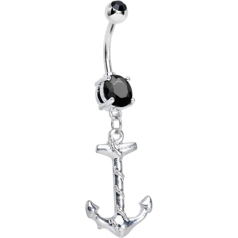 Black Gem Nautical Anchor Dangle Belly Ring