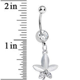 Clear Gem Blooming White Pearly Flower Dangle Belly Ring