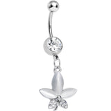 Clear Gem Blooming White Pearly Flower Dangle Belly Ring