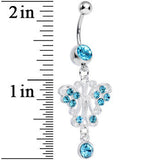Aqua Gem Elegant Symmetry Butterfly Dangle Belly Ring