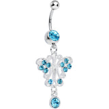 Aqua Gem Elegant Symmetry Butterfly Dangle Belly Ring