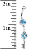 Aqua Gem Antique Magic Heart Key Dangle Belly Ring