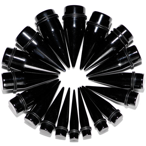 00G to 1 inch 18 Piece Black Acrylic Ear Stretching Taper Kit