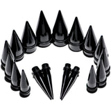 00G to 1 inch 18 Piece Black Acrylic Ear Stretching Taper Kit