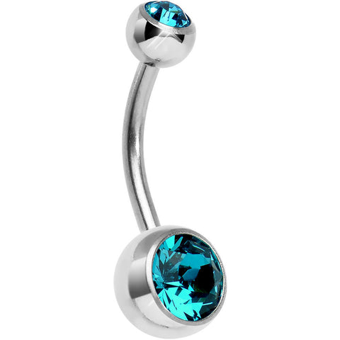 Blue Zircon Ocean Double Gem Titanium Belly Ring 1/2