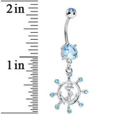 Aqua Gem Sailing in Style Ship Wheel and Anchor Dangle Belly Ring