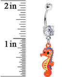 Clear Gem Adorable Orange Baby Seahorse Dangle Belly Ring