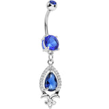 Blue Gem Brilliant Budding Fleur De Lis Dangle Belly Ring