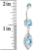 Aqua Gem Glamorous Falling Leaf Dangle Belly Ring
