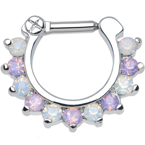 14G 1/4 Alluring Faux Opal and Light Purple Gem Septum Clicker