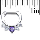 14G 1/4 Five Clear and Tanzanite Cubic Zirconia Septum Clicker