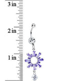Clear CZ Purple Crystal Burst Dangle Belly Ring