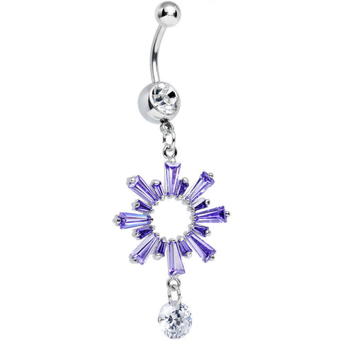 Clear CZ Purple Crystal Burst Dangle Belly Ring