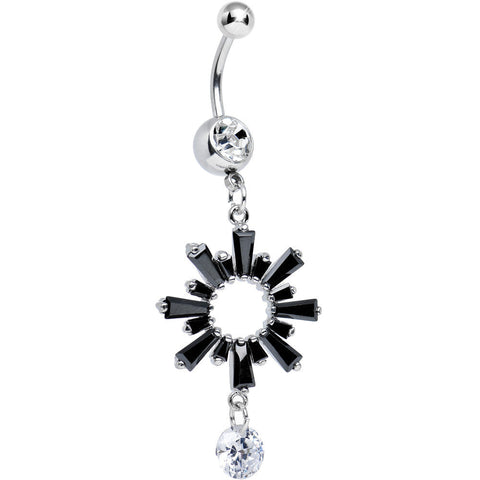 Clear CZ Black Crystal Burst Dangle Belly Ring