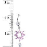 Clear CZ Pink Crystal Burst Dangle Belly Ring