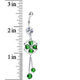 Clear CZ Green Four Heart Clover Dangle Belly Ring