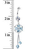 Clear CZ Aqua Four Heart Clover Dangle Belly Ring