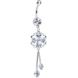 Clear CZ Clear Four Heart Clover Dangle Belly Ring
