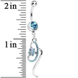 Aqua Gem Twisting Flower Ribbon Dangle Belly Ring